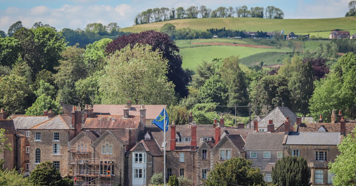 Picturesque townhouses in Burton, England, surrounded by lush greenery.
